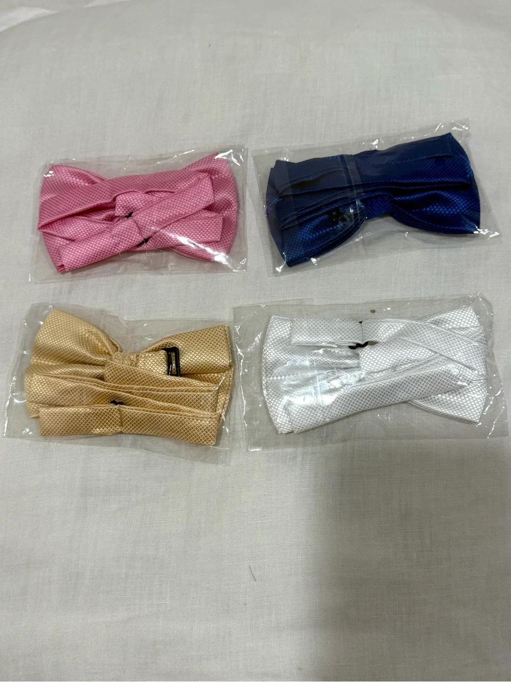 Kids Decorative Bow Ties Set — Pink, Blue, Gold & White Set of 4